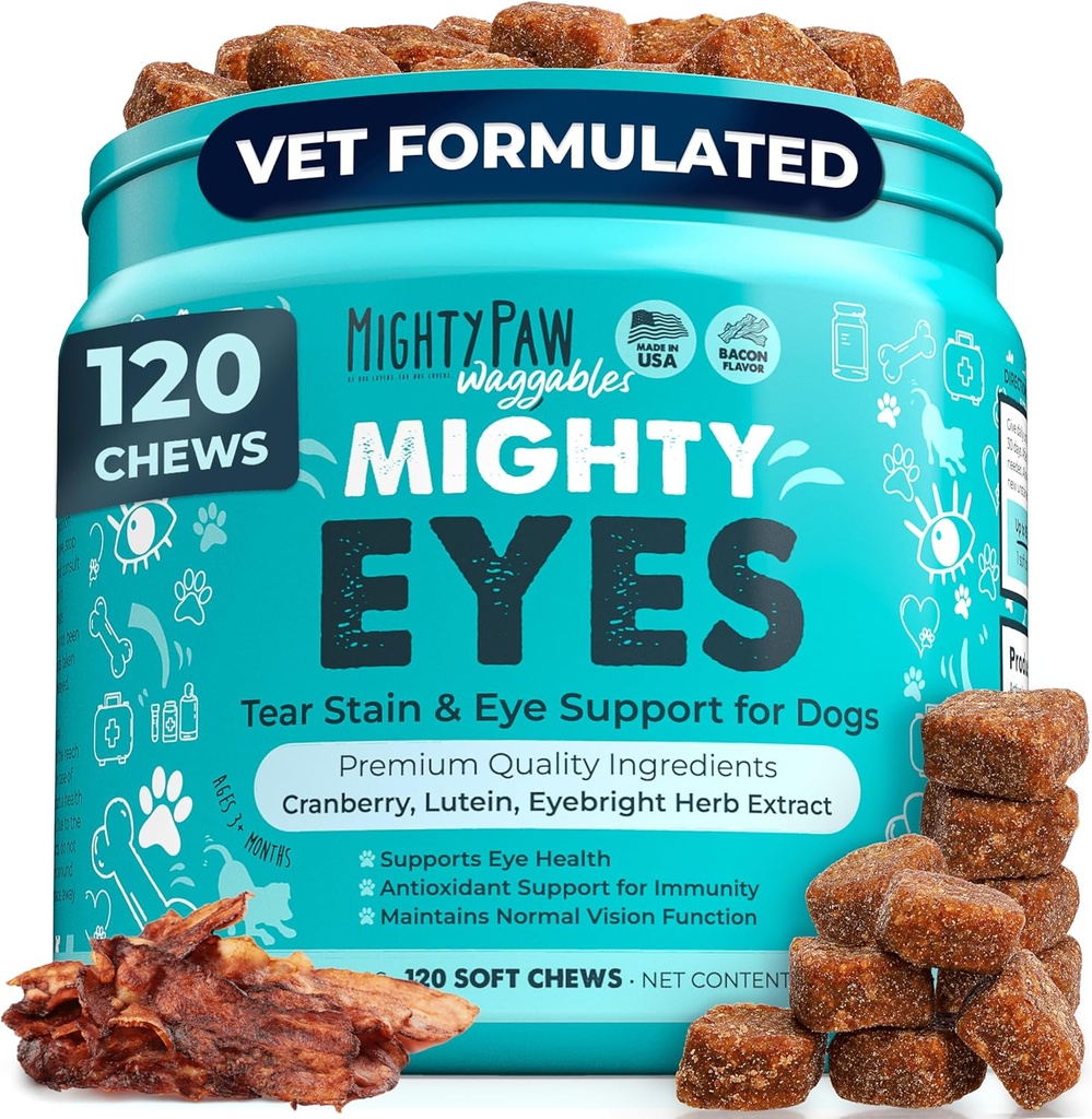 Mighty Paw Waggables Eyes (Made in USA) | Tear Stain Chews for Dogs. Vision and Tear Stain Support Supplements for Dogs. Lutein Supplement. Lubricates Eyes, Immune Support (120 Ct) 2