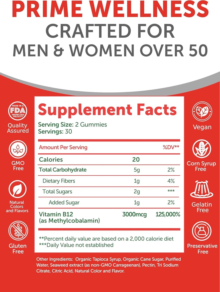 Lunakai USA Made Vitamin B12 for Adults 50+ & Magnesium Glycinate Gummies Bundle, Supports Energy, Mood, Relaxation & Stress Relief, Non-GMO, Vegan, 60ct Each 6