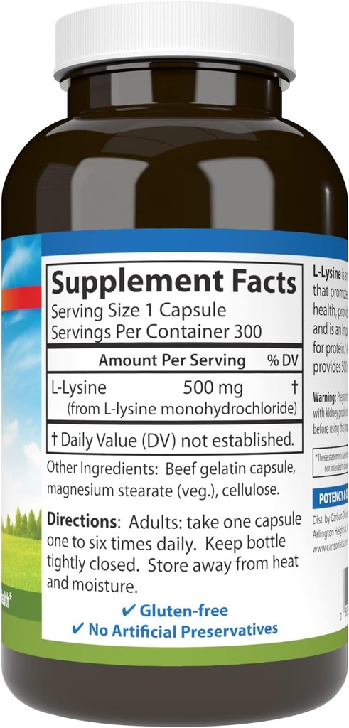 Carlson - L-Lysine, 500 mg, Supports Healthy Tissue & Muscle Development, 300 capsules 3