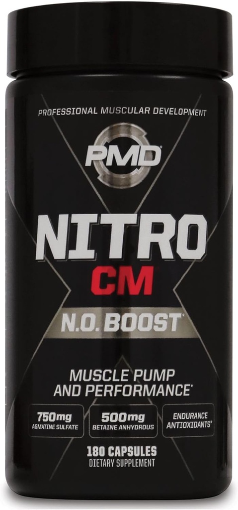 PMD Sports Nitro CM Nitric Oxide with Agmatine Pre Workout Supplement - Muscle Growth and Muscle Pump with L Arginine - Endurance Boost for Hardcore Training and Bodybuilding Preworkout (180 Capsules) 2