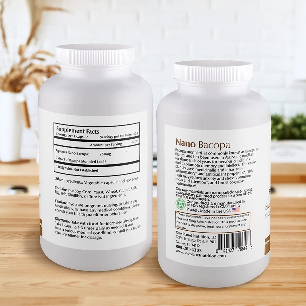 One Planet Nutrition Nano Bacopa 250 mg Veggie Capsules (120 Servings), Bacopa monnieri Extract, Nano for Easy Absorption, Enhances Memory & Focus, Non-GMO, Vegan, Gluten-Free 3