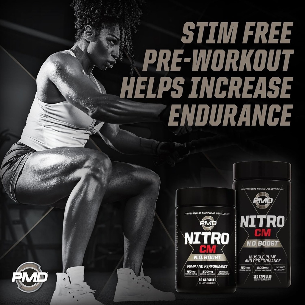 PMD Sports Nitro CM Nitric Oxide with Agmatine Pre Workout Supplement - Muscle Growth and Muscle Pump with L Arginine - Endurance Boost for Hardcore Training and Bodybuilding Preworkout (180 Capsules) 6