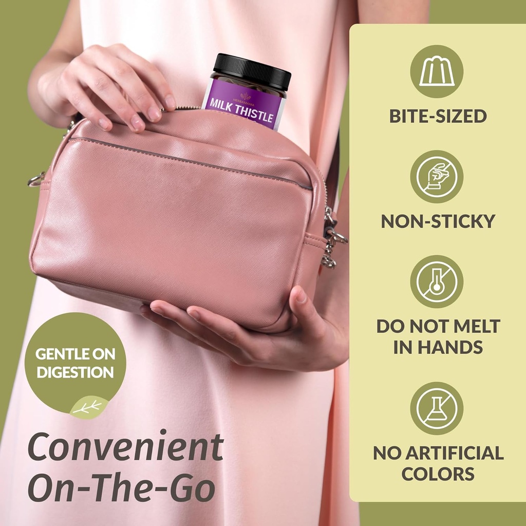 HERBAMAMA Milk Thistle Supplement - 1500mg Milk Thistle Seed Gummies for Liver Cleanse - Vegan, Non-GMO Liver Support with Silybum Marianum - 60 Pectin-Based Blueberry-Flavored Chews 6