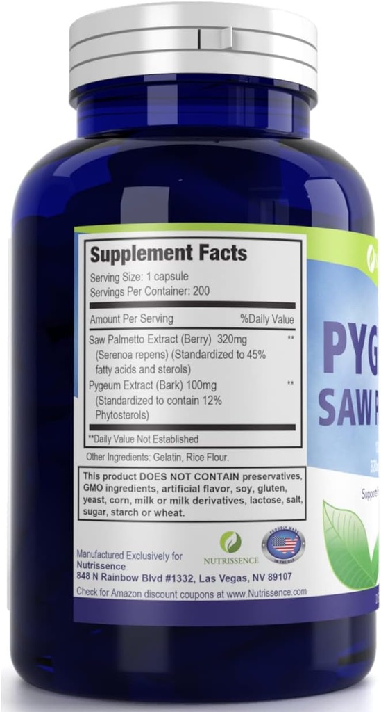 Pygeum and Saw Palmetto 200 Capsules - 100mg Pygeum & 320mg Saw Palmetto - Men’s Health - Prostate & Urinary Health Supplement 3