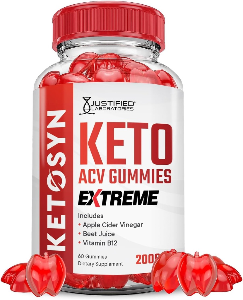 Justified Laboratories Ketosyn Keto ACV Gummies Extreme 2000MG Ketosyn Keto Gummies Apple Cider Vinegar Formulated with Pomegranate Beet Juice Powder B12 Vegan Non GMO 60 Gummys 2