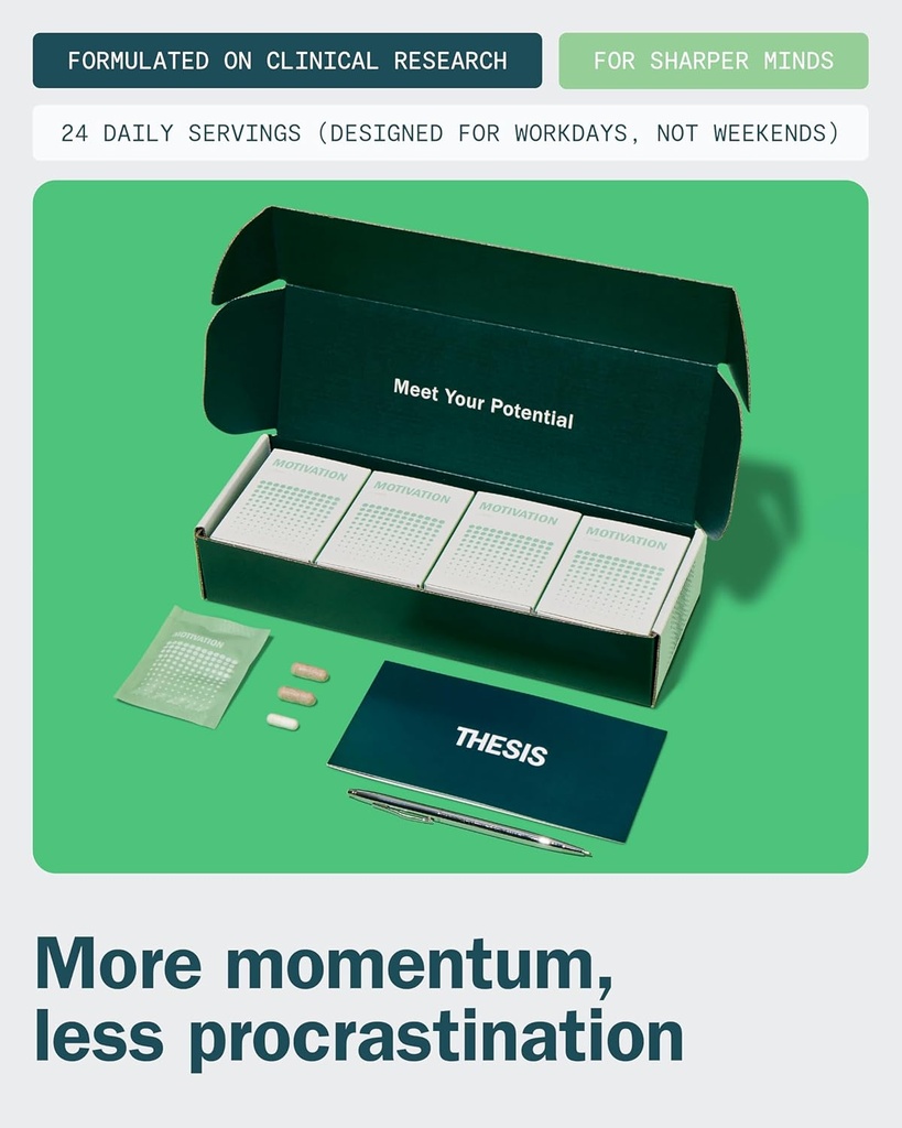 Thesis Motivation - Nootropic Brain Support Supplement - Promotes Healthy Brain Energy, Focus & Beat Procrastination - Artichoke Extract, Dynamine, L-Phenylalanine & L-Theanine - 24 Servings 3