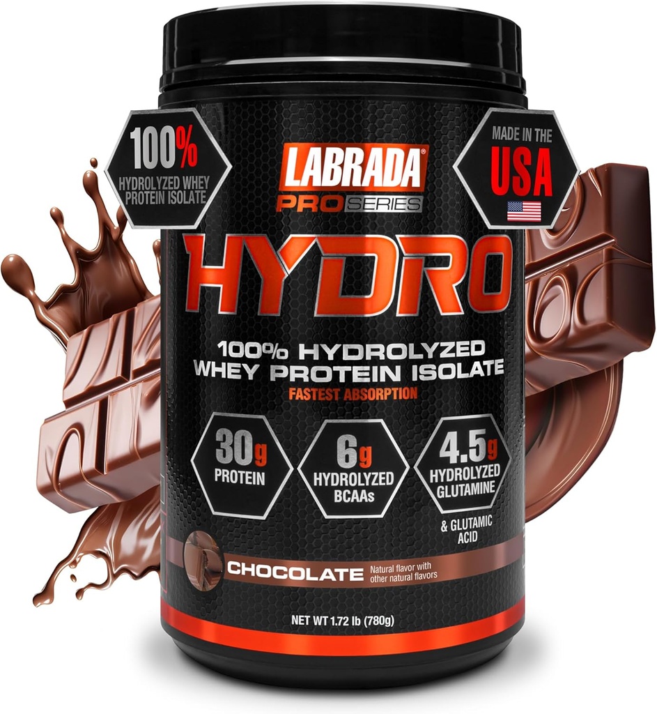 LABRADA Hydro 100% Pure Hydrolyzed Whey Protein Isolate Powder, Lactose Free, Fastest Digesting, Instant Mixing,Delicious Taste 20 Servings(Chocolate) 2