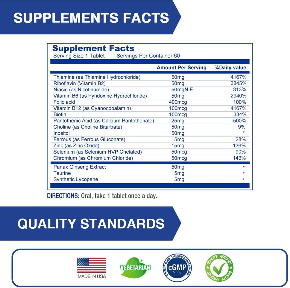 Lovita Timed-Release B Complex for Men | 8-Hour Energy & Nutrient Metabolism Support with 10 Vitamin Bs, Vegetarian Tablets (60 Count) 3