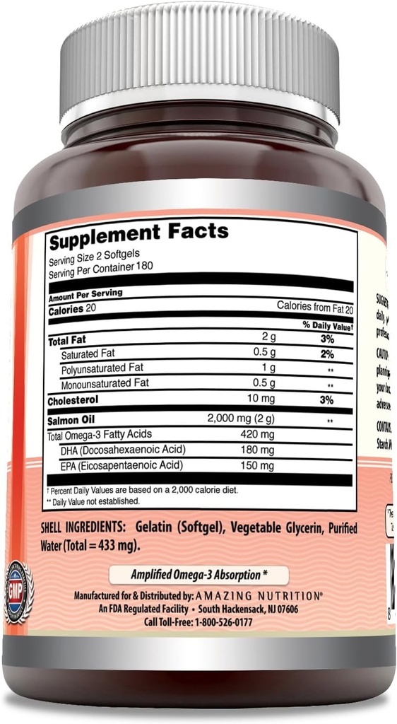 Amazing Omega Wild Alaskan Salmon Oil 2000mg Per Serving Softgels Supplement (360) 3