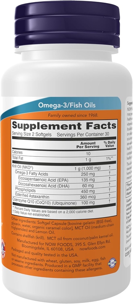 NOW Foods Supplements, Krill & CoQ10, Phospholipid-Bound Omega-3, Heart Support*, 60 Softgels 3