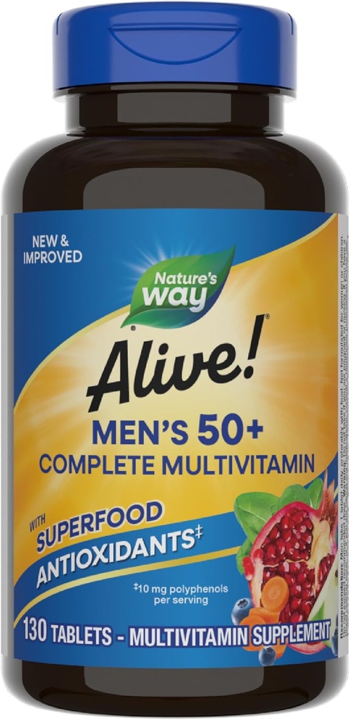 Nature’s Way Alive! Men’s 50+ Complete Multivitamin, Supports Multiple Body Systems*, Supports Cellular Energy*, High Potency B-Vitamins, Gluten-Free, 130 Tablets (Packaging May Vary) 2