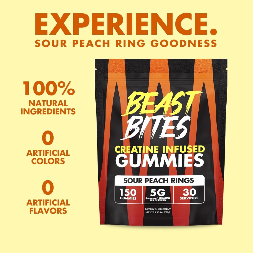 BEAST BITES - Creatine Infused Gummies - 5g Creapure Creatine Monohydrate Per Serving - NSF Certified for Sport - 30 Servings 4