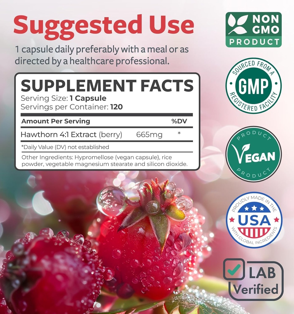 Super Potent Hawthorn Berry Extract Capsules - Hawthorn Berry Supplement Made from Extra Strength Concentrate to Support Heart and Digestive Health - Vegan Non-GMO & Gluten Free (4 Month Supply) 6