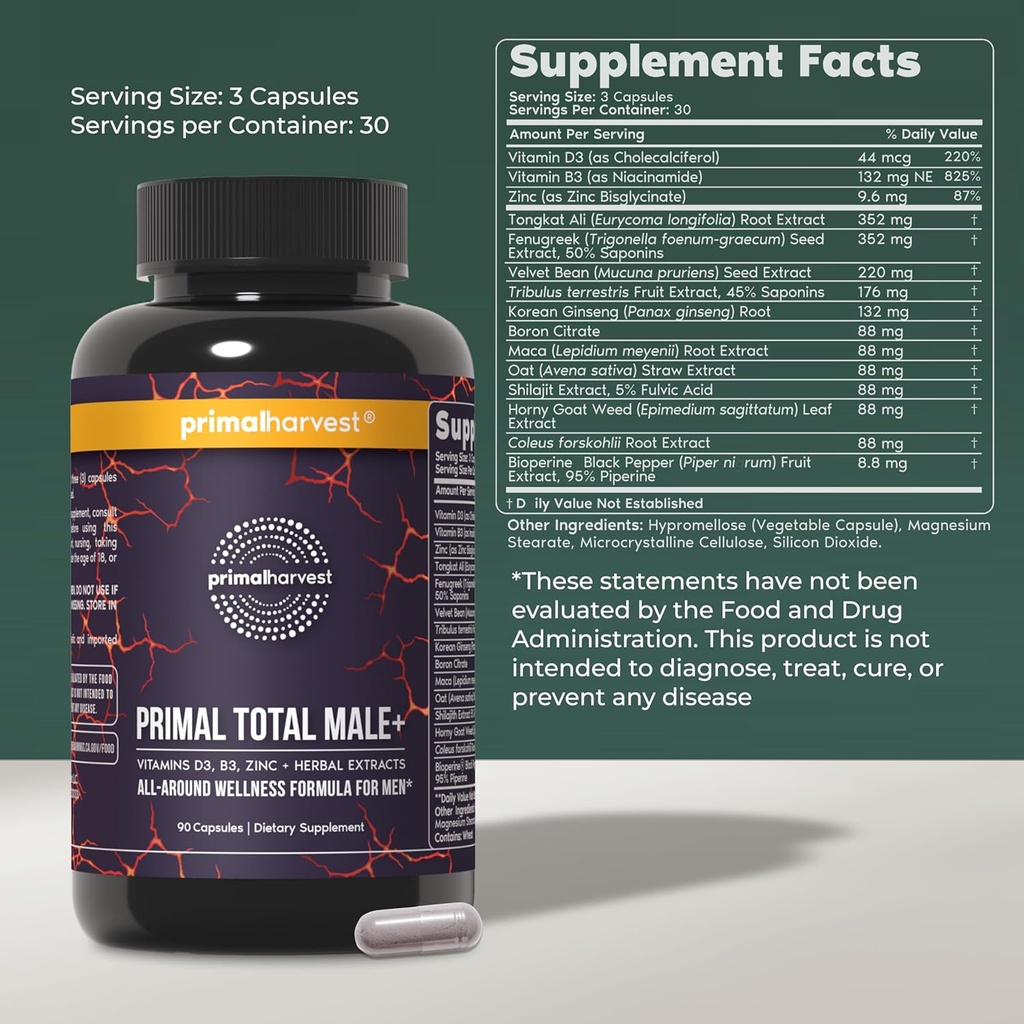 Primal Harvest Total Male+ & Magnesium Supplement Optimize Men’s Health with Targeted Nutrients for Vitality & Recovery 2 Pack Bundle 3
