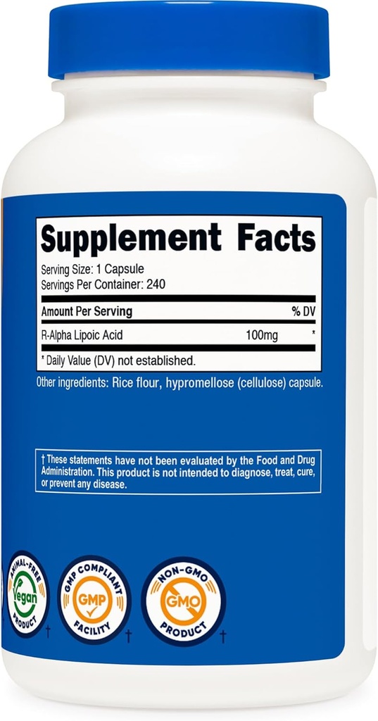 Nutricost R-Alpha Lipoic Acid 100mg, 240 Capsules - Veggie Caps, Vegan, Non-GMO, Gluten Free 6