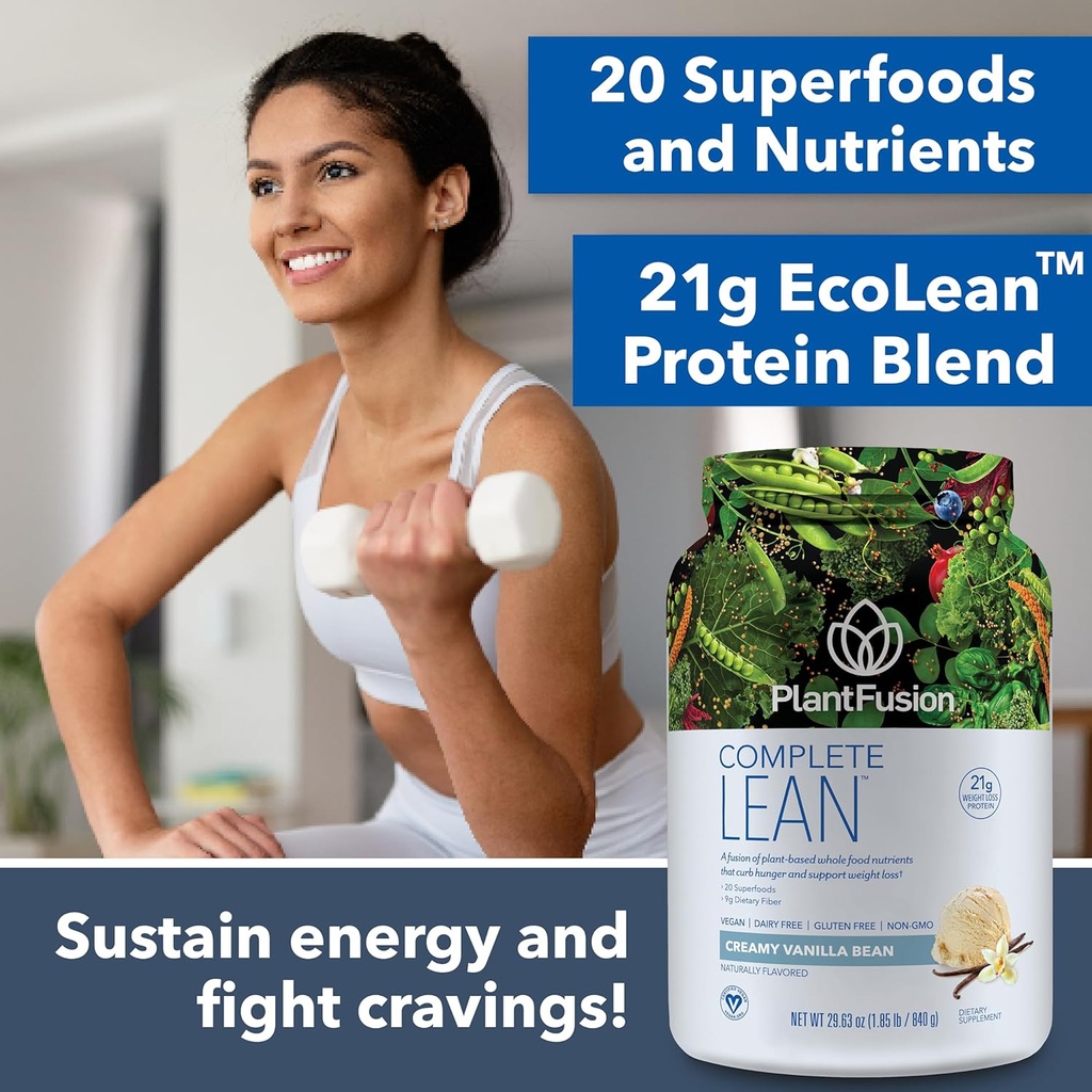 PlantFusion Complete Lean Plant Based Protein Powder - Prebiotic Fiber, Superfoods & Digestive Enzymes - Vegan, Gluten Free, Soy Free, Non-GMO - Vanilla 1.85 lb 4