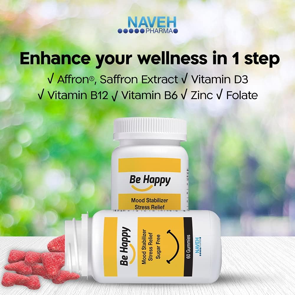 NAVEH PHARMA Be Happy Saffron Supplements for Adults – Stress-Relief, Focus Gummies with Saffron Extract, Vitamin D, and Vitamin B12 – Great-Tasting, Sugar-Free Mood Support Supplement, 60 Ct. 3