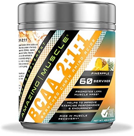 Amazing Muscle BCAA 2:1:1 Branched Chain Amino Acids Supplement | 6000 Mg Per Serving | Pineapple Flavor | 60 Servings 2