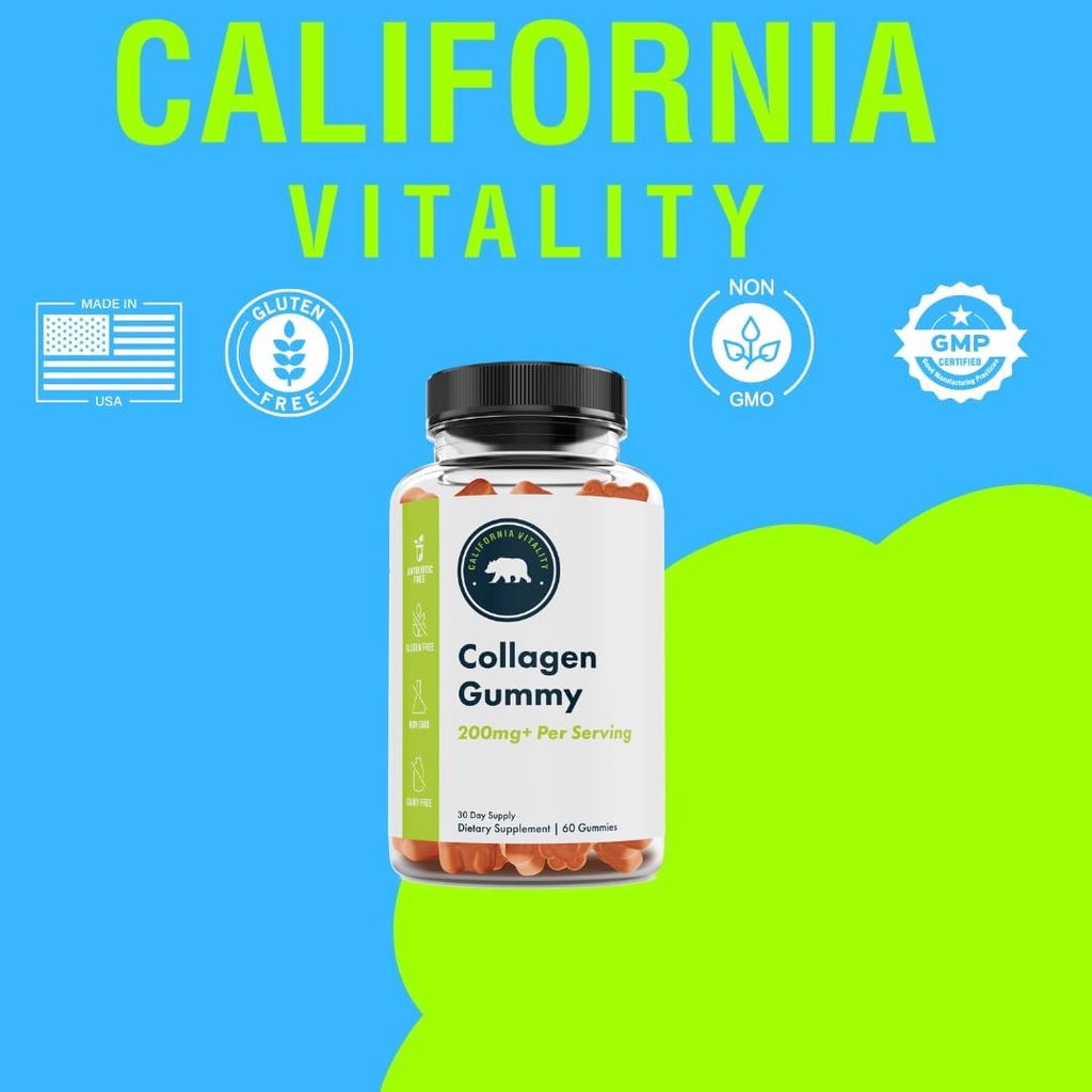 Collagen Gummy 200mg+ with Vitamin C, Vitamin E, Biotin, and Zinc – Overall Support – Gluten-Free, Non-GMO, Dairy-Free – 60 Gummies – 30 Day Supply - Made in The USA 5