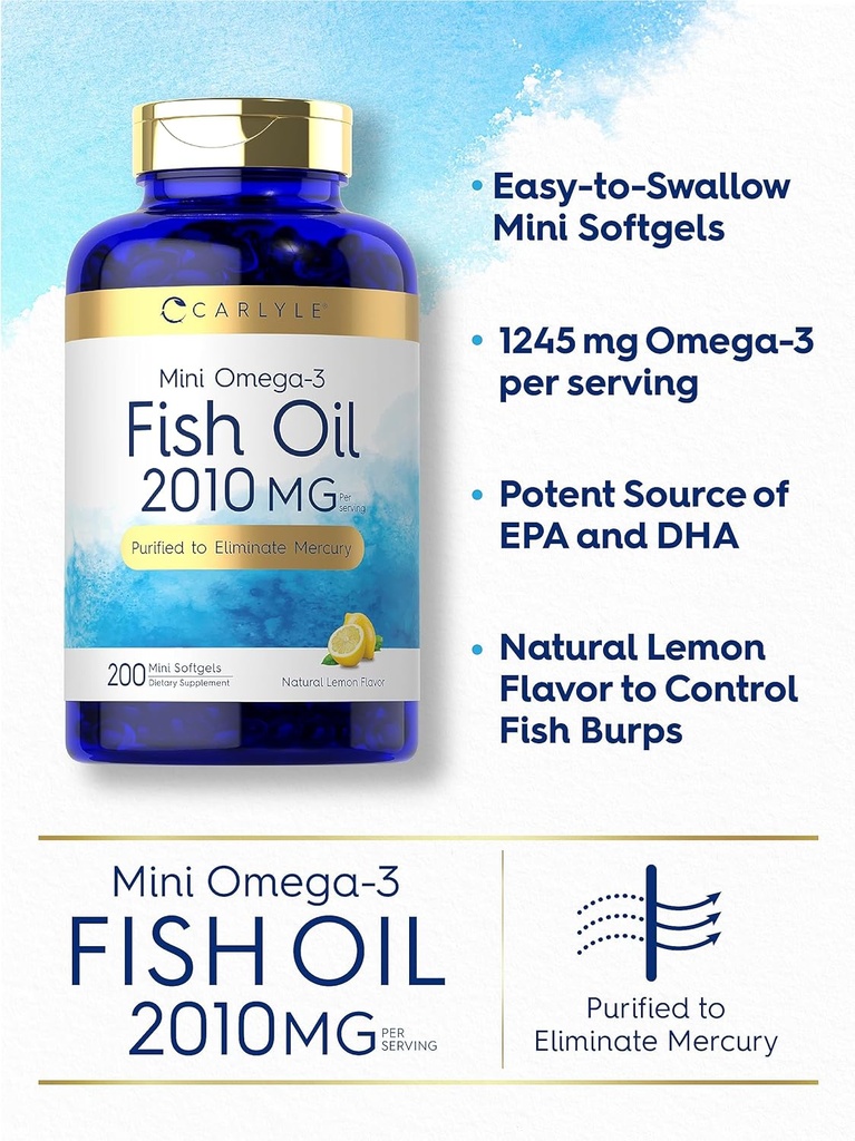 Carlyle Mini Fish Oil Softgels | 2010 mg | 200 Omega-3 Pills | with EPA & DHA | Non-GMO & Gluten Free Supplement 4
