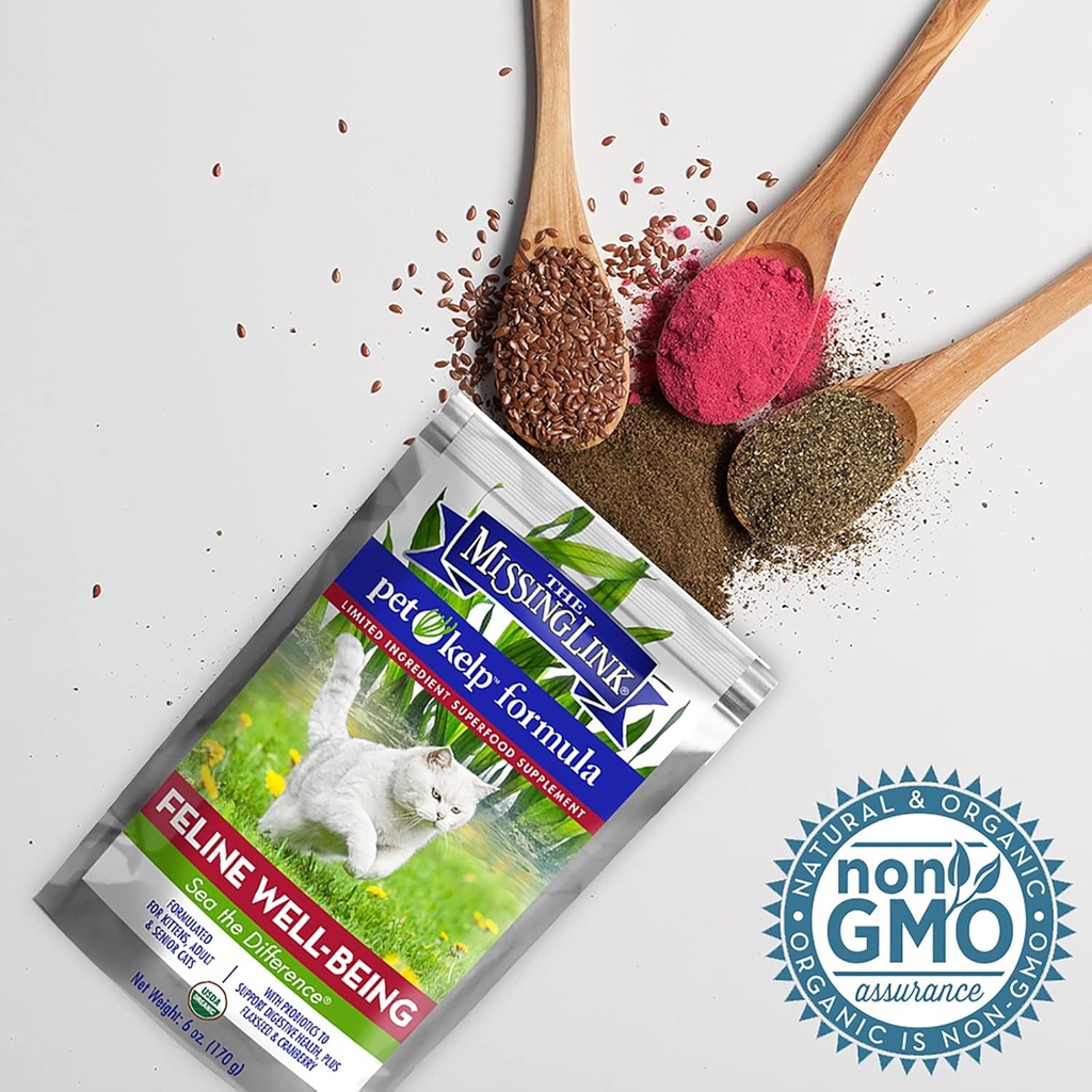 The Missing Link Pet Kelp Feline Well-Being 6oz Superfood Powdered Supplement, Organic & Limited Ingredient Formula for Digestive & Overall Health of Cats 5