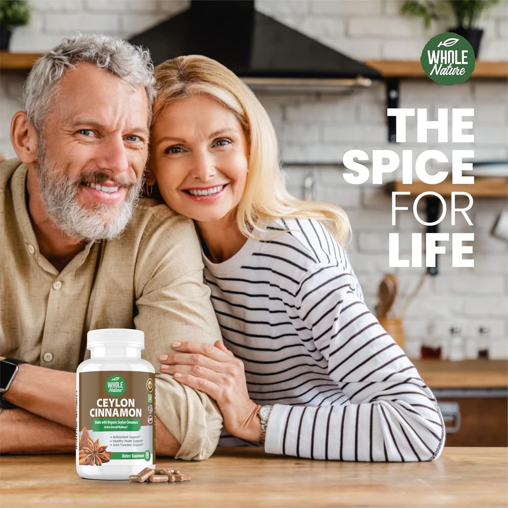 Cinnamon Capsules 1200mg. Organic Ceylon Cinnamon Supplement, Cinnamon Pills Support Heart, Brain, Bone, Joint, Metabolism. True Cinnamon Powder, Non-GMO, Gluten Free, Vegan 60 ct (1) 3