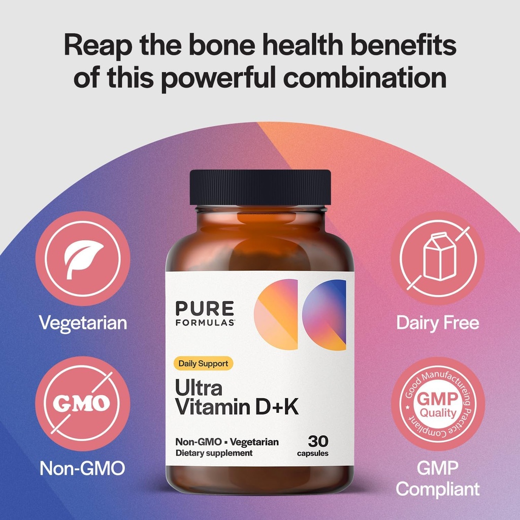 Vitamin D3 K2 Vitamin 5000 IU - VIT D3 K2 Supplement for Calcium Absorption, Bone Strength, Cardiovascular & Immune Function Support, Soy-Free, Non-GMO 30 Vegetarian Capsules 4