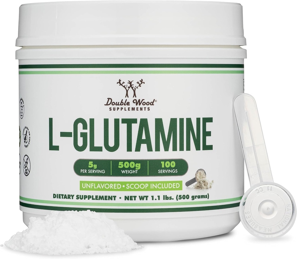 L Glutamine Powder 1.1lbs (100 Servings of 5 Grams Each - Third Party Tested L-Glutamine Powder) Unflavored, Keto, Vegan Friendly (with Scoop) for Exercise Endurance and Gut Health by Double Wood 2