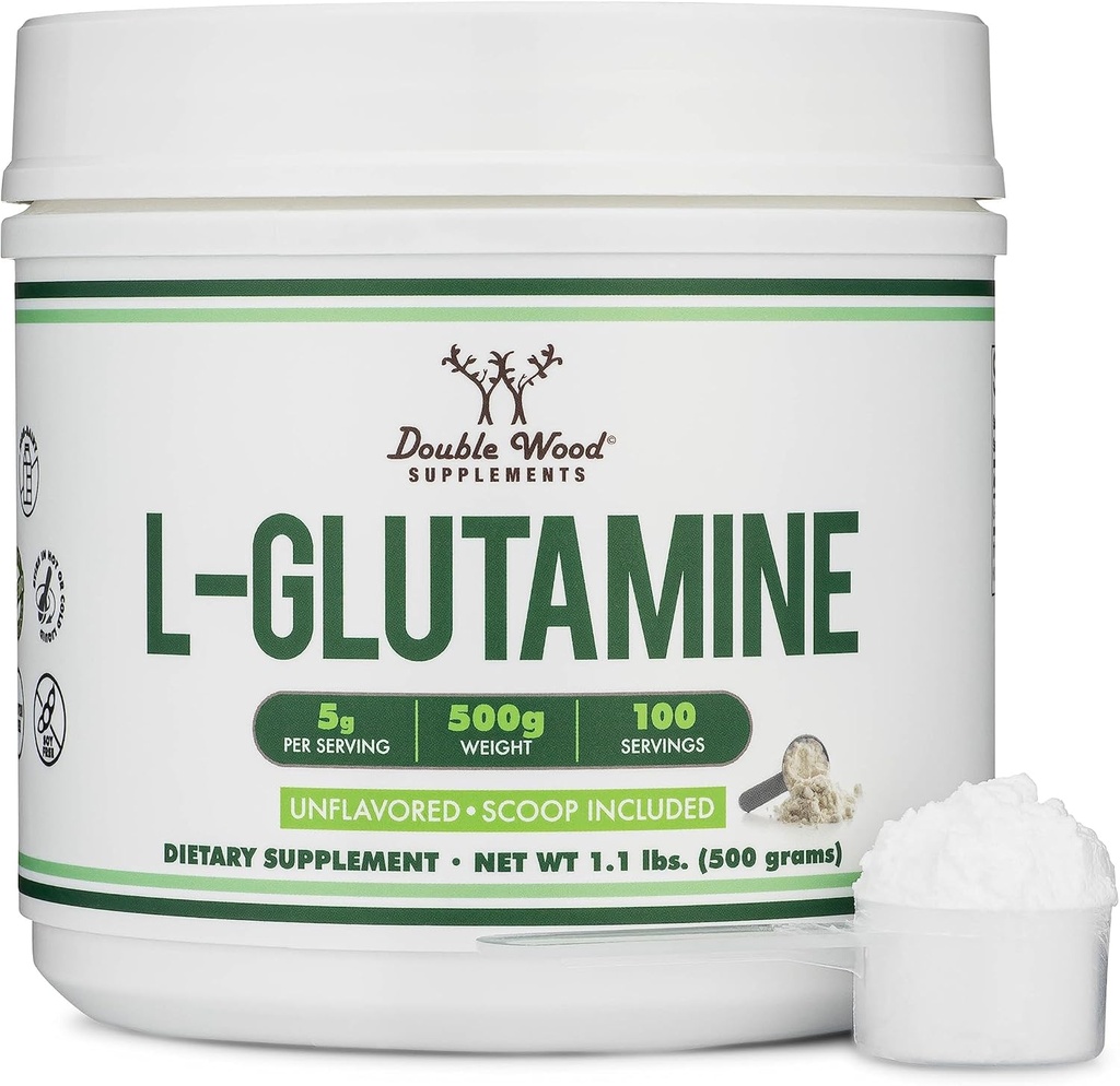 L Glutamine Powder 1.1lbs (100 Servings of 5 Grams Each - Third Party Tested L-Glutamine Powder) Unflavored, Keto, Vegan Friendly (with Scoop) for Exercise Endurance and Gut Health by Double Wood 6