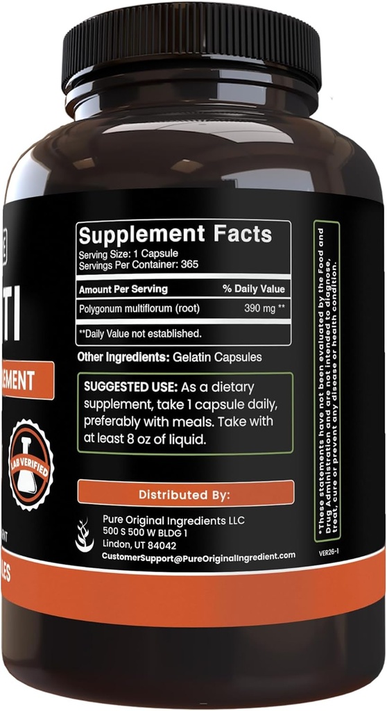 Pure Original Ingredients Fo-Ti (365 Capsules) No Magnesium Or Rice Fillers 3