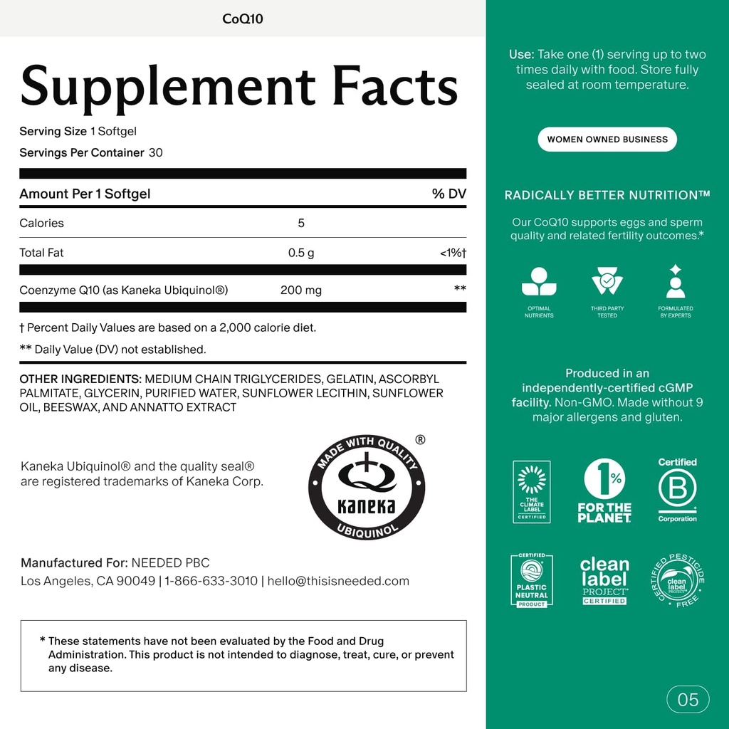 Needed. CoQ10 200mg Supplement - Ubiquinol 200mg for Women and Men – Coenzyme Q10 Preconception Health Supplement, Non-GMO, Softgels – 30 Count 3