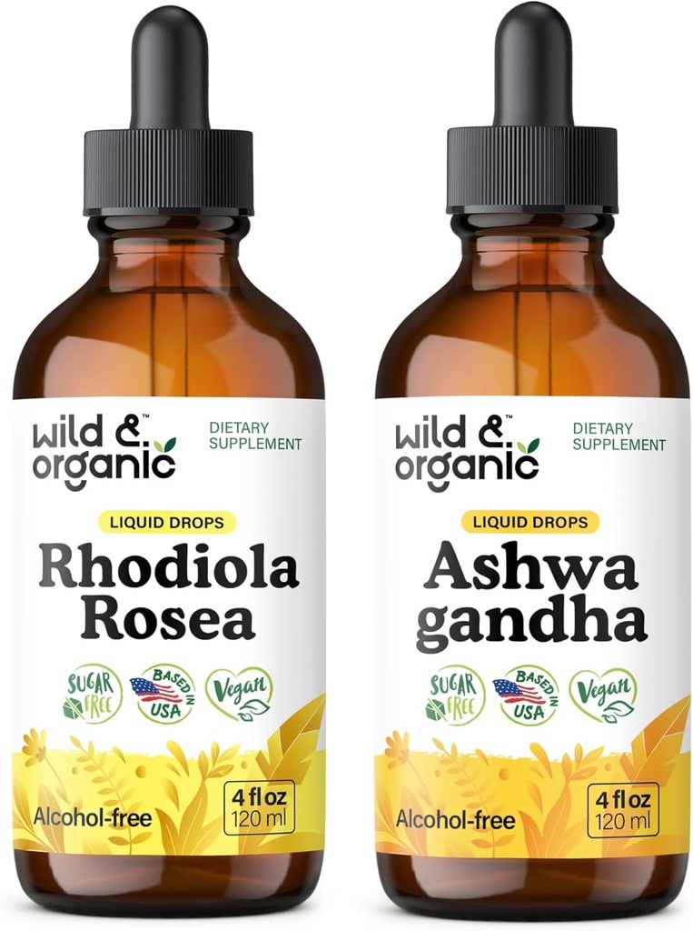 Wild & Organic Rhodiola Rosea Tincture 4 fl oz & Ashwagandha Tincture 4 fl oz 2
