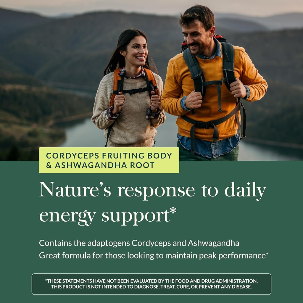 Gaia Herbs Adaptogen Performance Mushrooms & Herbs - Energy Support Supplement to Help Sustain Endurance and Stamina* - Contains Cordyceps and Ashwagandha - 60 Organic Vegan Capsules (30-Day Supply) 6