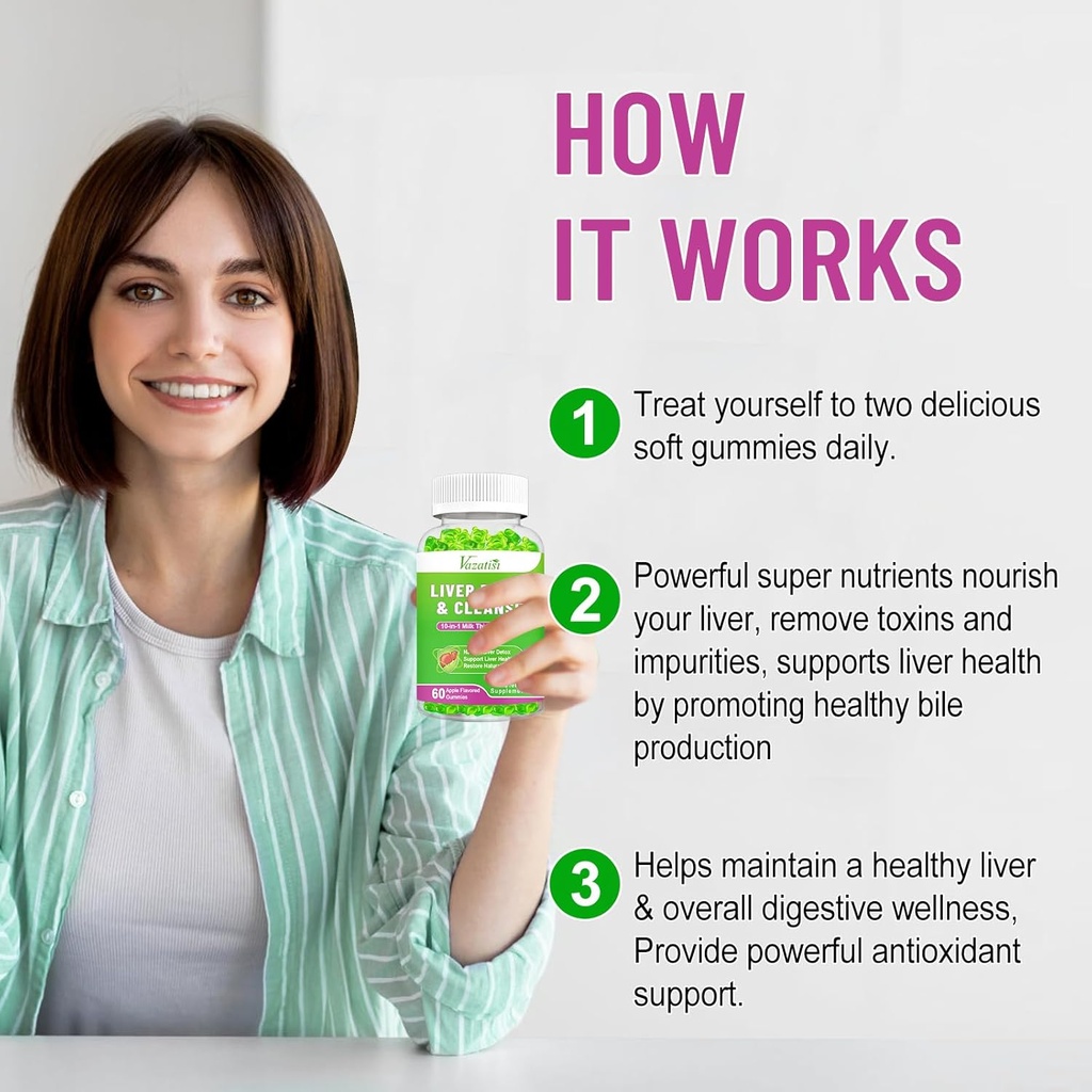 Milk Thistle Gummies for Adults Kids. Liver Cleanse Detox Repair Gummies, Milk Thistle Extract Supplement for Liver Support Digestive Antioxidant, 60ct Apple Flavor 6