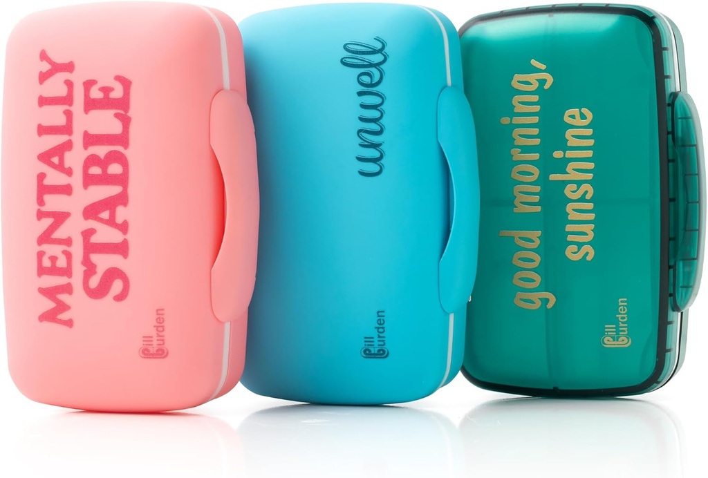 Cute, Large Pill Organizer – Big Silicone Travel Case for Vitamins & Supplements in Blue/Unwell 3