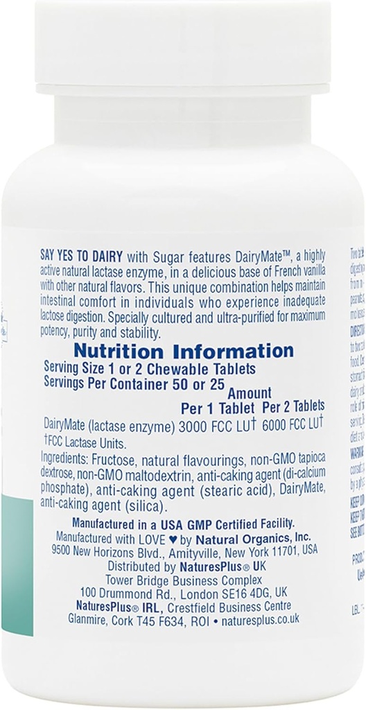 Natures Plus Say Yes to Dairy - 50 Chewable Tablets - Natural Lactase Enzyme Supplement, Maximum Strength Digestive Aid, Lactose Intolerance Relief - Gluten-Free - 50 Servings 3