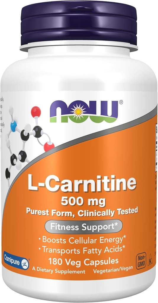 NOW Foods Supplements, L-Carnitine 500mg, Purest Form, Amino Acid, Fitness Support*, 180 Veg Capsules 2