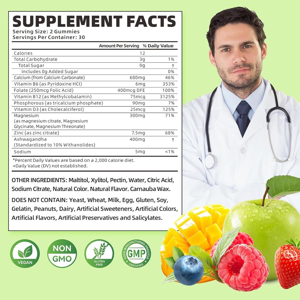 softbear Calcium Magnesium Zinc Gummies for Women, Calcium Magnesium Supplement with Vitamin D3 for Bone Strength, Vegan, Sugar-Free, Mixed Fruit Flavor 60 Count 3