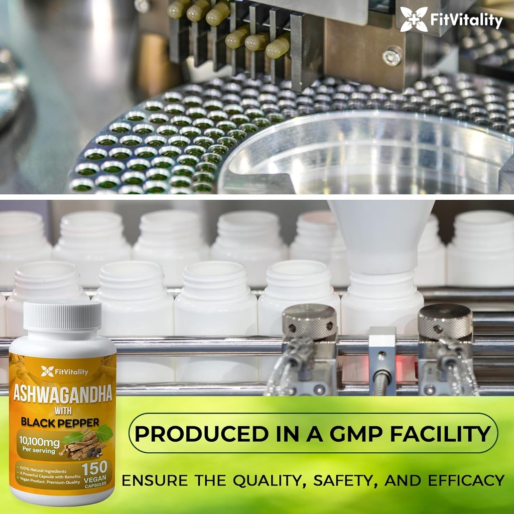 Ashwagandha Capsules, 150 Vegan Capsules, 10,100 Mg per Capsule – 100% Natural Ashwagandha Root Extract Powder and Black Pepper Extract, Non-GMO, Gluten-Free 4