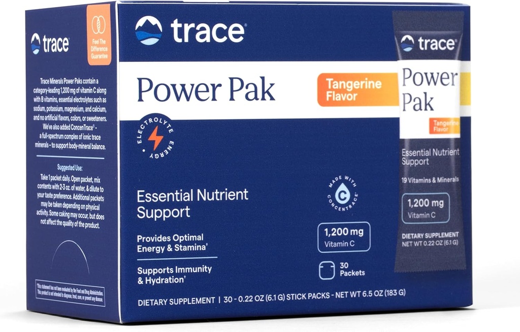 Trace Minerals Power Pak Multivitamin and Multimineral Packets - Electrolyte Support - 1200 mg Vitamin C Plus 70 Tangerine Flavor - 30 Packets 2