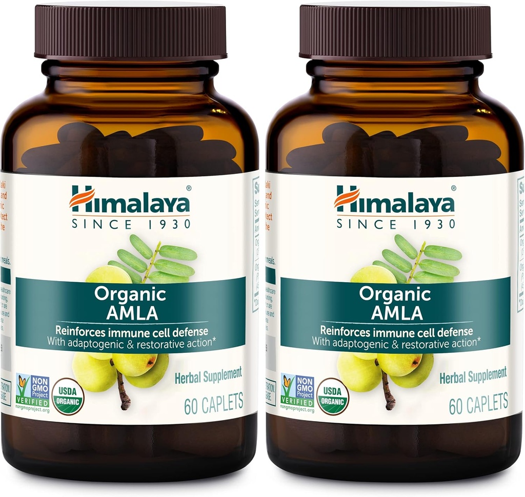 Himalaya Organic Amla/Amalaki for Active Immune Support and Cellular Defense, 600 mg, 60 Caplets, 2 Month Supply, 2 Pack 2
