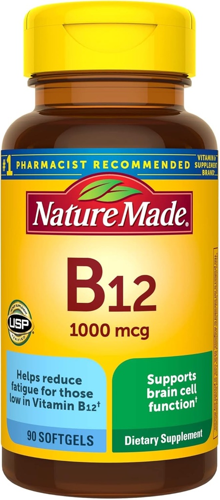 Nature Made Vitamin B12 1000 mcg, Dietary Supplement for Energy Metabolism Support- 90 Softgels., 2