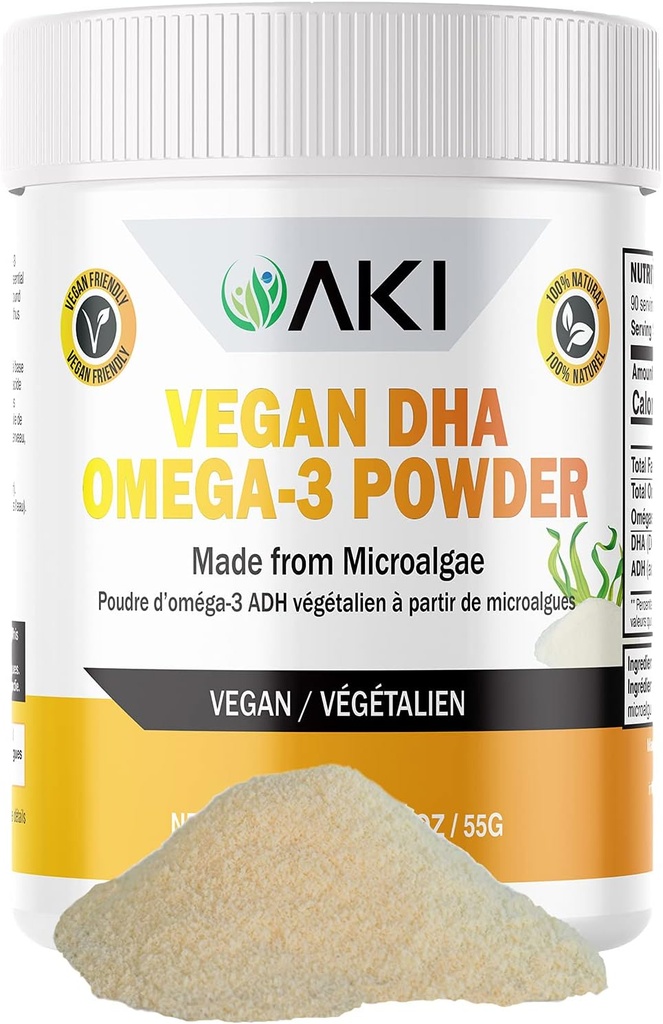 AKI Omega 3 DHA Micro Algae Powder Supplements - Plant-Based Keto Vitamin for Inflammation - Alternative to Fish or Krill Oil - Vegan & GMO-Free (1.94oz/55g) 2