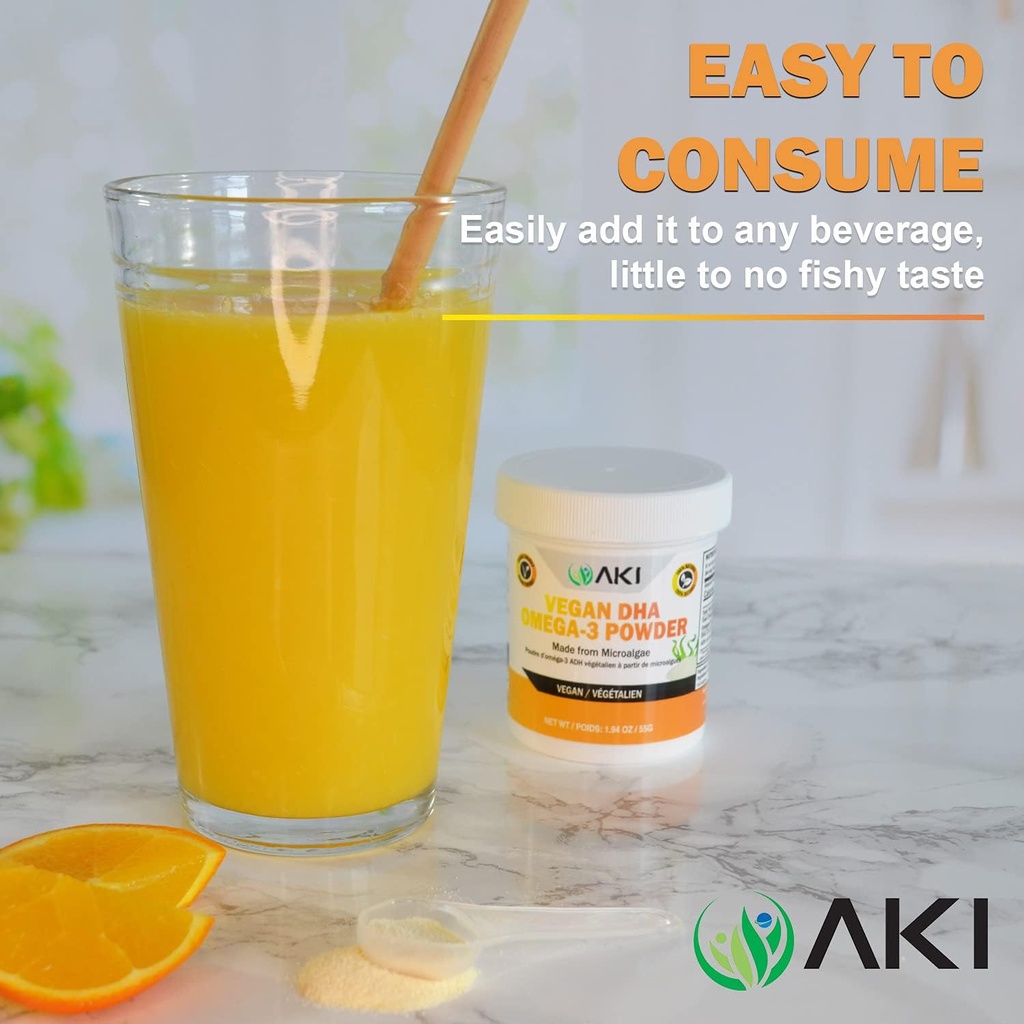 AKI Omega 3 DHA Micro Algae Powder Supplements - Plant-Based Keto Vitamin for Inflammation - Alternative to Fish or Krill Oil - Vegan & GMO-Free (1.94oz/55g) 3