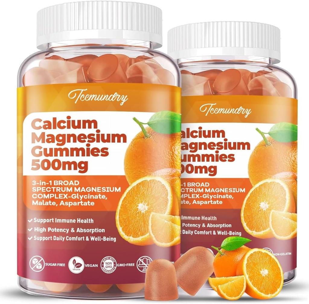 Calcium Magnesium Supplement Gummies for Adults: Calcium Citrate 600 mg with Vitamin D3 & K2 for Women Men - Supports B0ne Strength, Better Zzz, Muscles, Energy & Immune (120 Count) 2