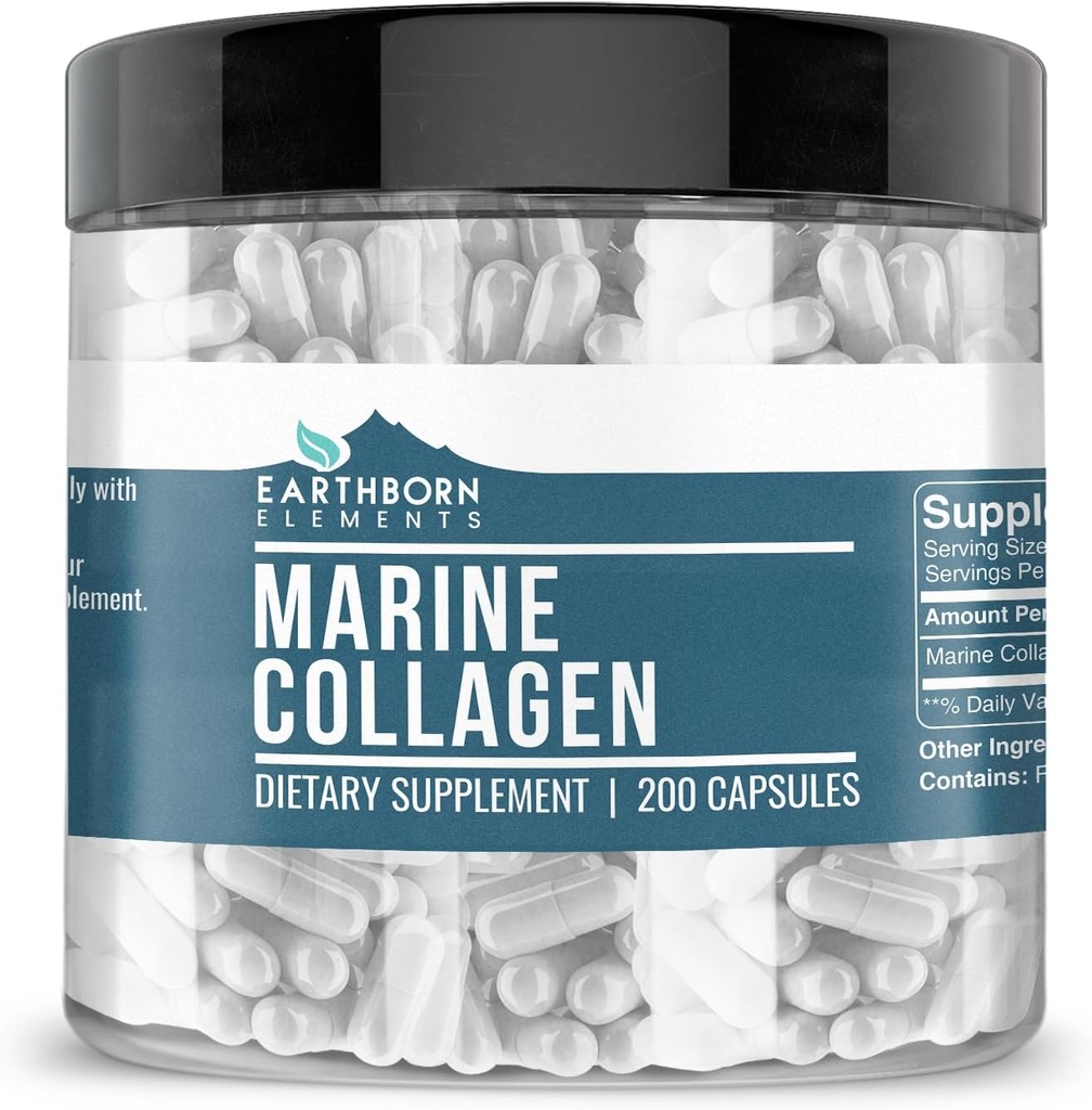 Earthborn Elements Collagen Peptides (200 Capsules) Hydrolyzed Fish Collagen, Non-GMO, Scent-Free, Bioavailable (960 mg Serving) 2
