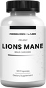 Research Labs Organic Lions Mane Supplement Capsules, 120 Capsules w/Patent Litropane™, Immune System Booster & Nootropic Brain Support Mushroom Supplement. 10X Extract comparable to 18,000mg 2