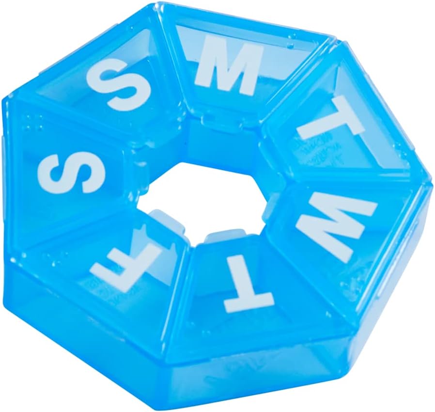 EZY DOSE 7-Day Weekly Pill Organizer, Daily Medicine Container and Vitamin Planner, Round Supplement Case, Compact Travel Friendly, Portable Storage Sorter, 7-Sided Circle, Blue BPA Free 2
