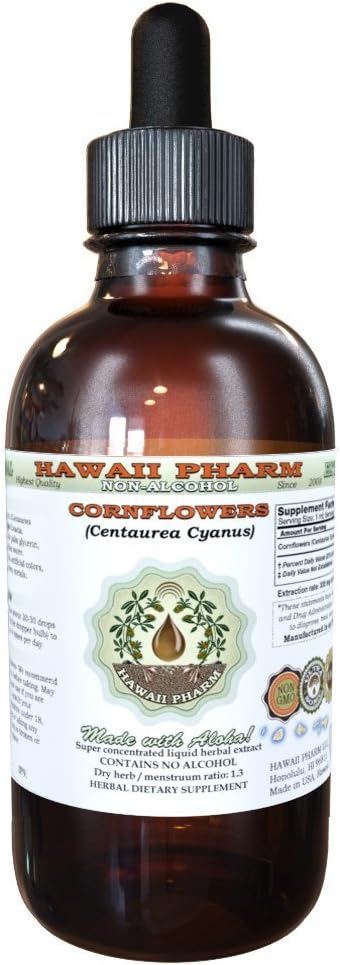Hawaii Pharm Cornflower Alcohol-Free Liquid Extract, Organic Cornflower (Centaurea Cyanus) Dried Flower Glycerite Natural Herbal Supplement 2 oz 2