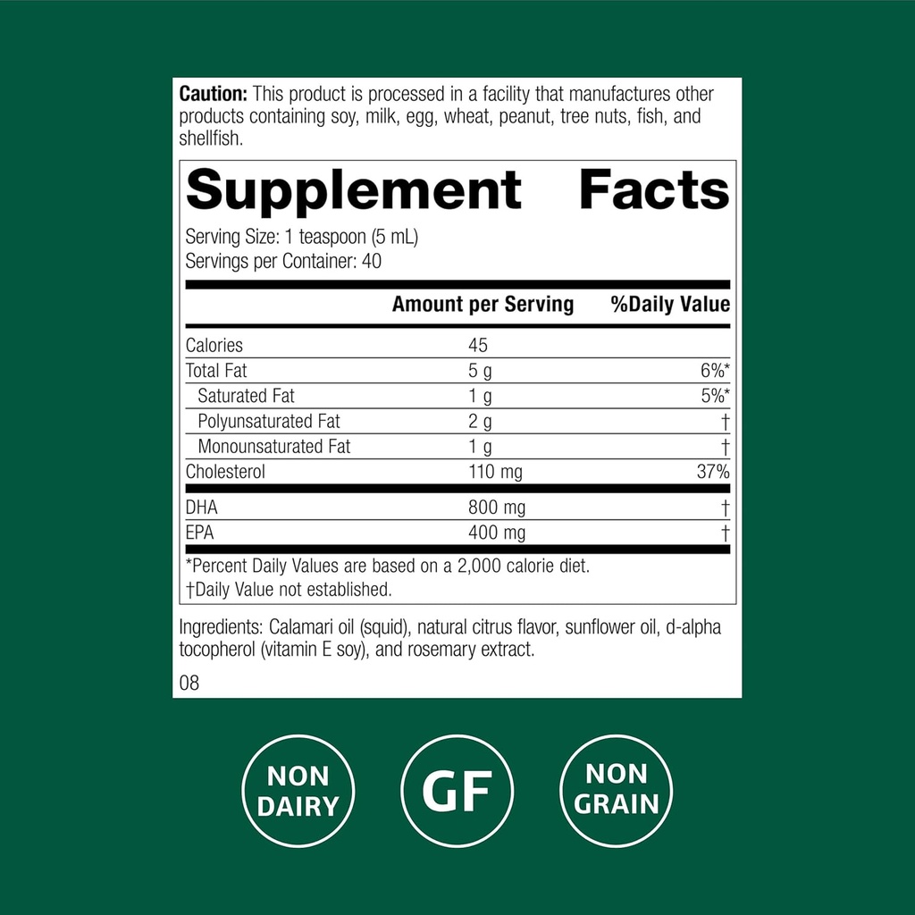 Standard Process Calamari Omega-3 Liquid - Supplement for Heart & Brain Health Support - Aids Skin Health - Gluten-Free, Non-Dairy & Non-Grain - 6.8 oz 3